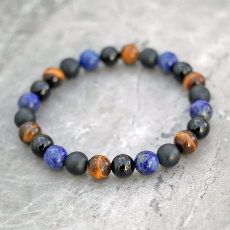 Lapis Lazuli Bracelet, Singapore Malaysia, Gemstone Beaded Bracelets, Drawstring Pouch, Tigers Eye, Healing Crystals, Eye Black, Gemstone Bracelet, Semi Precious Gemstones