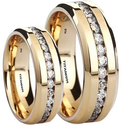 His And Her's Matching 8MM/6MM Simulated Diamonds Classic Gold Tone Wedding Engagement Band Ring Set (Available Sizes L - Z 4) EMAIL US WITH YOUR SIZES Gold Stacking Rings Wedding, Camo Wedding Rings, Wedding Rings Sets His And Hers, His And Hers Rings, Matching Wedding Rings, Couples Ring Set, Couple Wedding Rings, Matching Wedding Bands, Wedding Band Sets