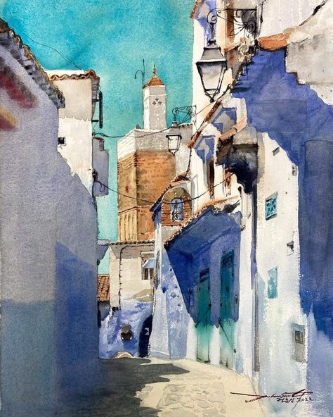 Morocco Art, Yeosu, Watercolor House Painting, City Sketch, Arabian Art, Watercolor Workshop, Watercolor Architecture, Audrey Kawasaki, Contemporary Watercolor