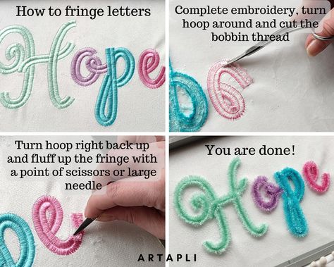 Big Fringe extra fluff! Fringed FONT alphabet letters machine embroidery designs in assorted maxi sizes kids girly pretty fluffy letters, BX includedNB! This is extra fluff fringed font.Please add one layer more of a strong stabilizer. You will be pleased with the results. You may fringe all letter Monogram Initials Font, Appliqué Embroidery, Monogram Kids, Hand Stitches, Font Alphabet, Star Embroidery, Free Embroidery Designs, Embroidery Ideas, Embroidery Fonts