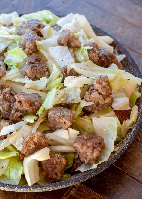 Sausage and Cabbage Cabbage Sides, Sausage And Cabbage Skillet, Keto Cabbage Recipe, Bear Diet, Sausage And Cabbage, Cabbage Skillet, Easy Cabbage Recipes, Keto Cabbage, Southern Fried Cabbage