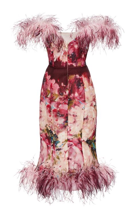 Marchesa Fashion, Polyvore Clothes, Silk Outfit, Silk Print Dress, Feather Dress, Floral Fashion, Lace Dresses, Classy Chic, Marchesa