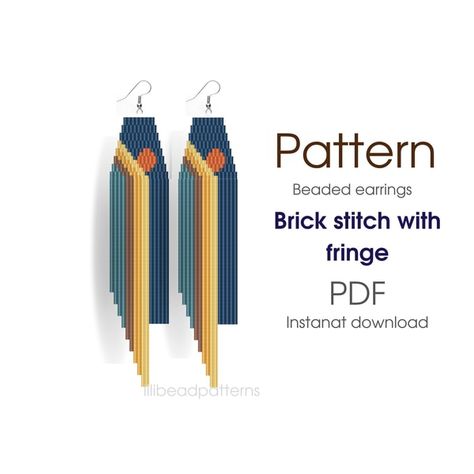 Delica Beaded Earrings Brick Stitch, Double Brick Stitch Earrings, Seed Bead Earrings Patterns, Brick Stitch Earrings Pattern, Beaded Earrings Pattern, Glass Bead Crafts, Abstract Sunset, Seed Bead Pattern, Sunset Print