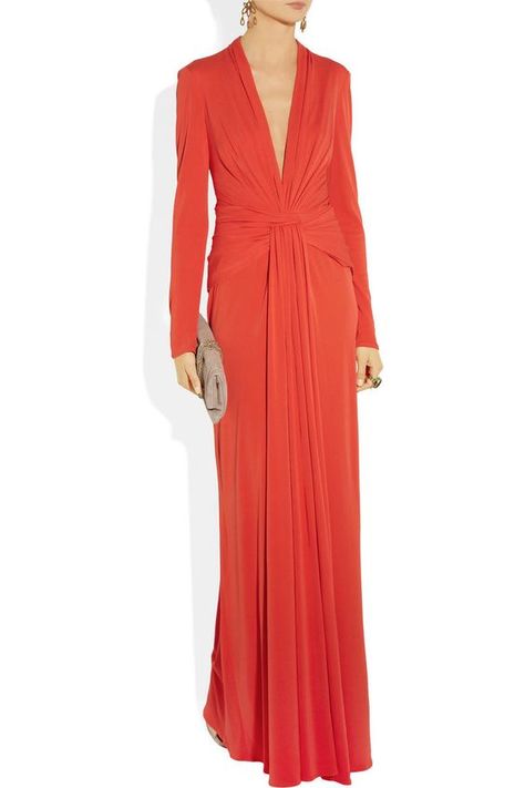 Red Evening Gowns, London Red, Crepe Gown, Sleeve Gown, Jersey Long Sleeve, Long Sleeve Gown, Red Gowns, Maxi Jersey Dress, فستان سهرة