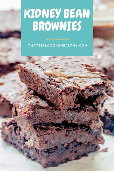 Kidney Bean Brownies in a stack. Kidney Bean Chocolate Cookies, Kidney Bean Brownies, High Calorie Desserts, Beans Recipe Healthy, Kidney Bean Salad, Recipes With Kidney Beans, Cake Mix Brownies, Kidney Recipes, Bean Brownies