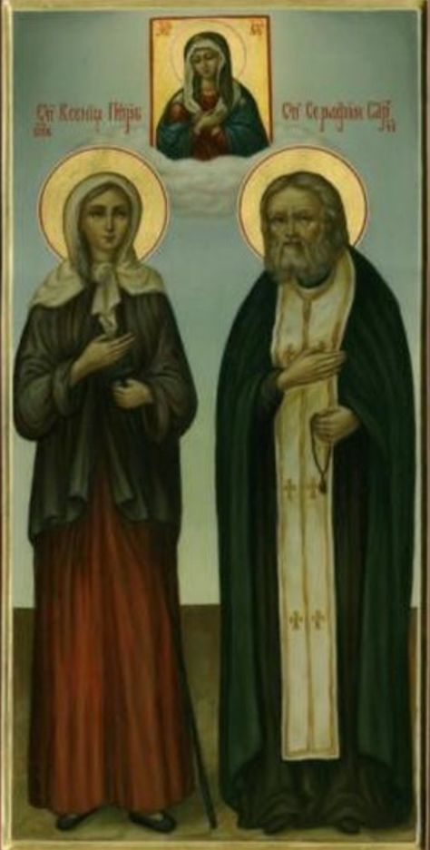 St. Xenia of Petersburg and Saint Seraphim of Sarov Saint Xenia, Saint Seraphim Of Sarov, Seraphim Of Sarov, Old Believers, Christian Icons, Orthodox Christian Icons, Orthodox Christianity, Iconic Style, Orthodox Icons