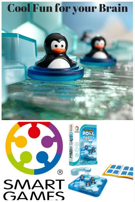 SmartGames Penguins Pool Party. Use your brain to fit the ice in the water - letting the Penguins keep swimming. Includes 60 challenges. Penguin Pool Party, Use Your Brain, The Penguins, Smart Gift, Keep Swimming, Travel Games, Your Brain, The Ice, Pool Party