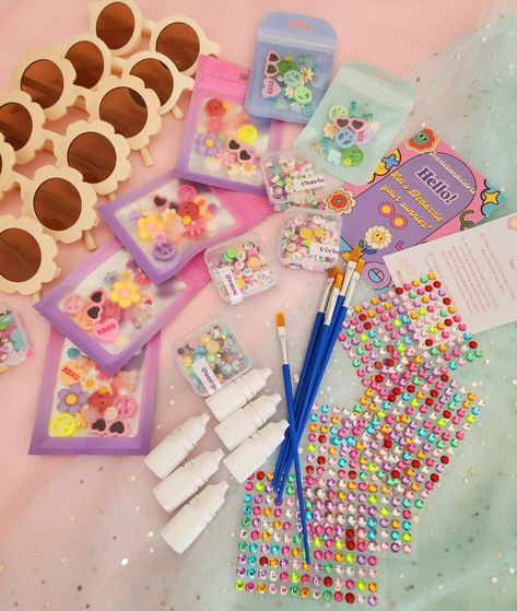 What a fun addition to a groovy Birthday Party! Check out or Bedazzled Sunny DIY Party Kit 🕺 #scarlettandsisters #custommade #handmade #bedazzle #diyparty #birthday #groovy #goodvibes #party #partyideas Groovy Birthday Activities, Dollar Tree Birthday Ideas, Diy Barbie Birthday Party Ideas, Barbie Party Activities, Craft For Birthday Party, Crafty Birthday Party, Craft Birthday Party Ideas, Dollar Tree Birthday, Birthday Party Craft Ideas