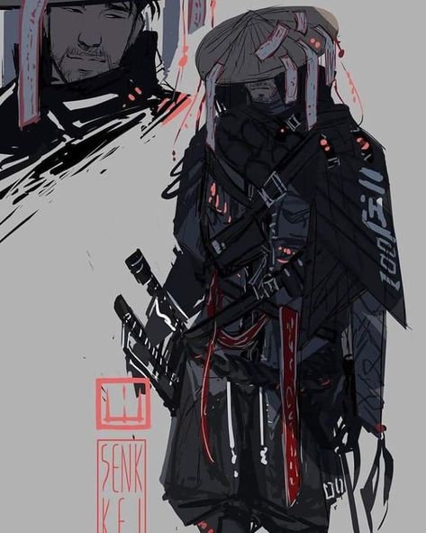 #samurai Cyberpunk Samurai Art, Modern Samurai Art, Urban Samurai Concept Art, Modern Samurai Character, Samurai Outfit Character Design, Scifi Samurai, Sci Fi City Concept Art, Samurai Armor Art, Black Samurai Art