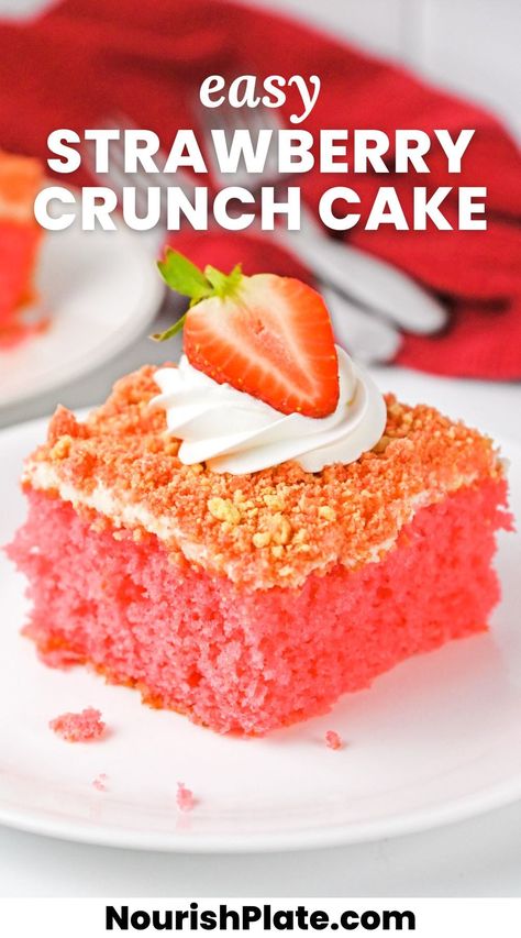 Create a delicious memory with this Strawberry Crunch Cake recipe, made with a doctored-up cake mix, strawberry jello, and a golden Oreo topping. Easy Strawberry Crunch Cake Recipe, Strawberry Crunch Bars, Strawberry Crunch Cake Recipe, Crunch Cake Recipe, Strawberry Pretzel Salad Recipe, Strawberry Sheet Cakes, Strawberry Crunch Cake, Strawberry Crunch, Golden Oreo