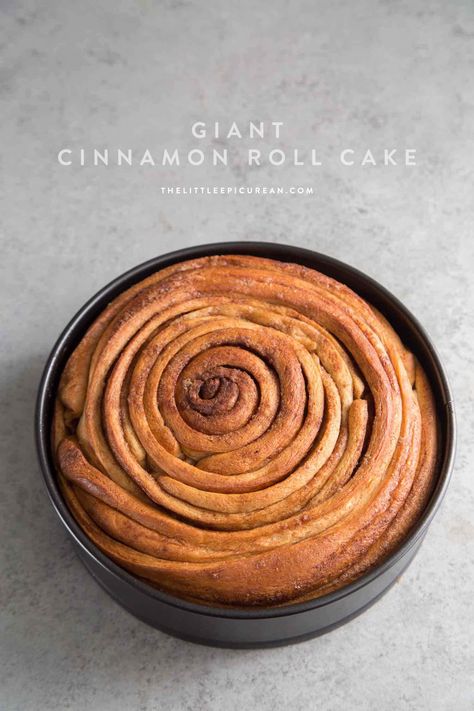 Birthday Cinnamon Roll Cake with Cream Cheese- The Little Epicurean Cinnamon Roll Cheesecake, Break Fast, Cinnamon Roll Cake, Breakfast Pastries, Cinnamon Toast, Sticky Buns, Easy Cinnamon, Roll Cake, Cake With Cream Cheese