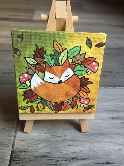 Fall Fox Painting, Thanksgiving Mini Canvas Paintings, Square Canvas Painting, Window Art Diy, Gastonia North Carolina, Bookbinding Ideas, Mini Pictures, Fall Canvas Art, Kids Painting Party