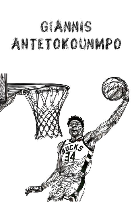 Giannis Antetokounmpo Drawing, Milwaukee Bucks Painting, Nba Vector Art, Nba Illustration Digital Art, Milwaukee Bucks Basketball, Basketball Drawings, Basketball Coach Gifts, Ball Drawing, Nba Art