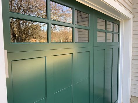 Green Garage Door, Garage Door Custom, Architectural Doors, Essex Green, Green Garage, Garage Door Maintenance, Carriage Garage Doors, Door Types, Overhead Garage Door