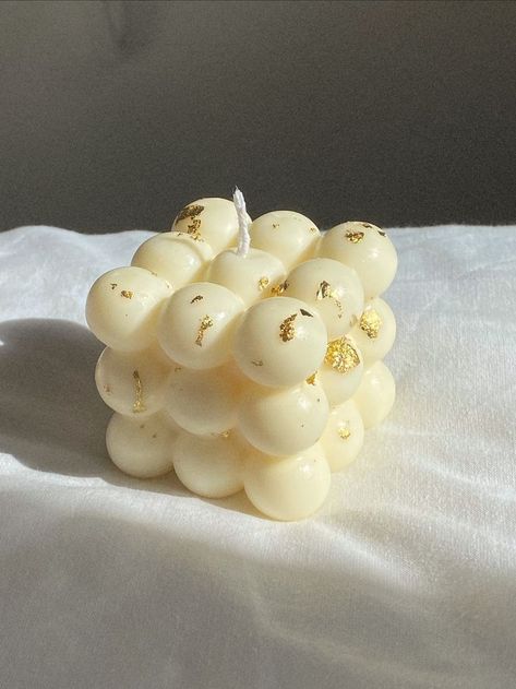 White Bubble Candle with Delicate Golden Leaf Foil Candle Party Favors, Bubble Candle, Glitter Candles, Golden Leaf, Candle Party, Driving Pictures, Golden Leaves, Candles Crafts, Diy Candles