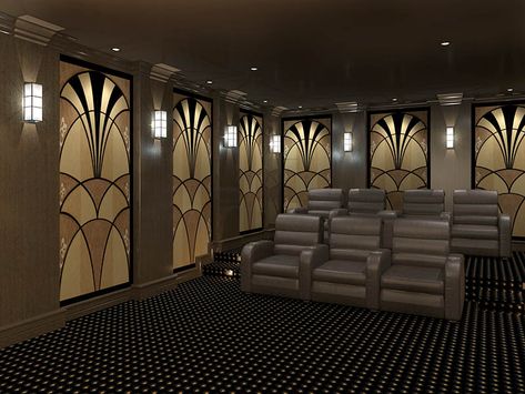 Art Deco Acoustic Panels Styles | Art Deco Theater Designs Art Deco Cinema, Art Deco Panel, Deco Cinema, Art Deco Theater, Home Theater Room Design, Theater Room Design, Deco Panel, Theatre Interior, Home Cinema Room