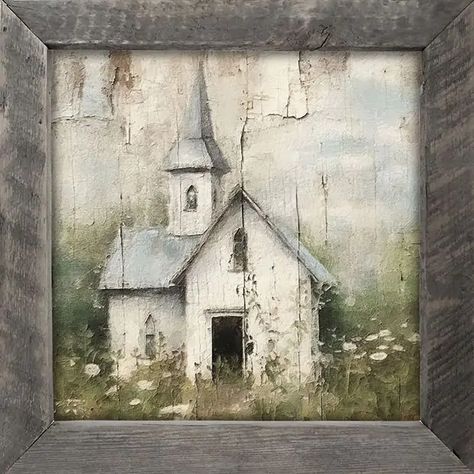 Art Above Tv, Painted Churches, Farmhouse Old, Farm Prints, Church Wall Art, Farmhouse Paintings, Primitive Painting, Old Country Churches, Church Pictures