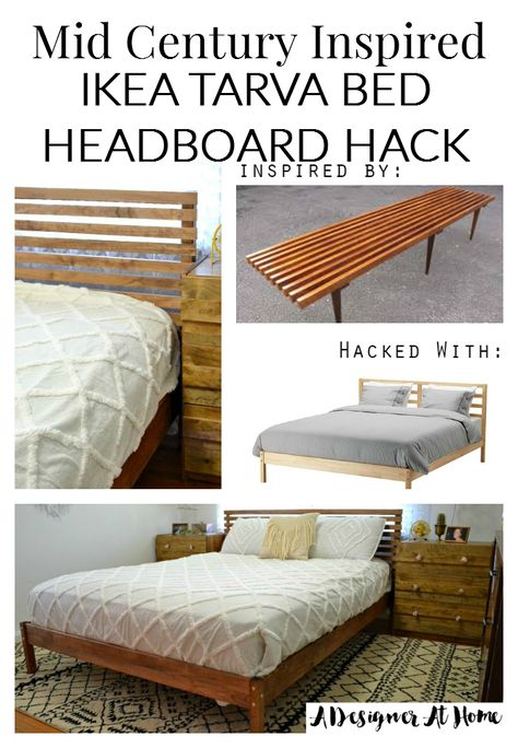 Mid Century Inspired IKEA Tarva Bed Headboard Hack Tarva Bed Frame, Bed Frame Hack, Tarva Bed, Headboard Hack, Ikea Headboard, Ikea Bed Frames, Malm Bed Frame, Ikea Bed Hack, Ikea Tarva