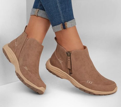 Relaxed Fit: Reggae Fest 2.0 - Zip On By | SKECHERS Skechers Boots Woman, Sketchers Boots Woman, Arch Support Boots, Sketchers Boots, Skechers Shoes Women, Skechers Boots, Penny Floor, Booties Outfit, Skechers Relaxed Fit