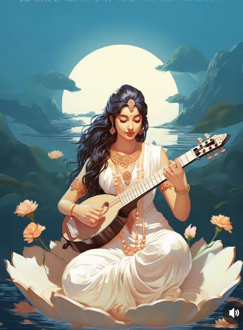 Arthanareeswarar Painting, Saraswati Aesthetic, Sarasvati Ma, Mother Saraswati, Indian Goddess Art, Ma Saraswati, Saraswati Picture, Saraswati Painting, Motivation Shayari