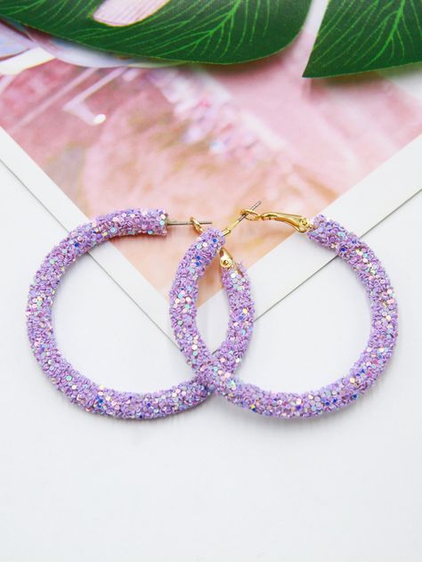 Sequin Decor Hoop Earrings Bridal Jewellry, Sequin Jewelry, Oversized Hoop Earrings, Sequin Decor, Beaded Necklace Diy, Purple Jewelry, Open Hoop Earrings, Jewelry Accessories Ideas, Glitter Earrings