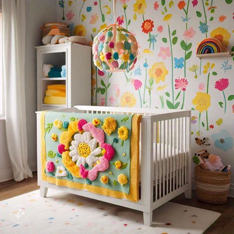 Girl Nursery Ideas Colorful, Baby Gurl Nursery, Colourful Nursery Decor, Girl Nursery Colorful, Slanted Ceiling Nursery, Colorful Girl Nursery, Colorful Baby Room, Colorful Gender Neutral Nursery, Eclectic Baby Nursery