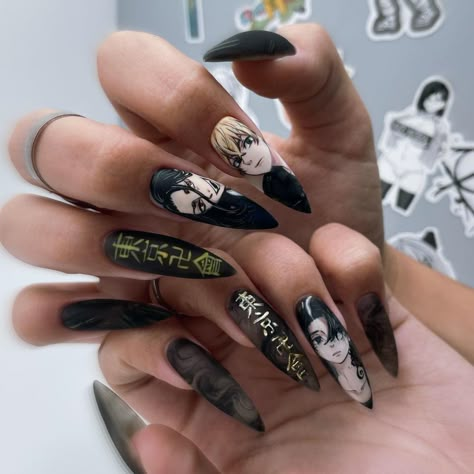 Tokyo Revengers Nails, Anime Manicure, Manicure Aesthetic, Anime Nails, Grunge Nails, Long Nail, Pretty Gel Nails, Long Acrylic Nails Coffin, Really Cute Nails