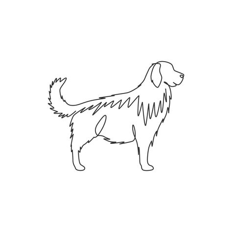 Golden Retriever Outline, Pet Icon, Golden Retriever Tattoo, Golden Retriever Illustration, Golden Retriever Drawing, One Continuous Line Drawing, Golden Retriever Silhouette, Dog Mascot, Cute Golden Retriever