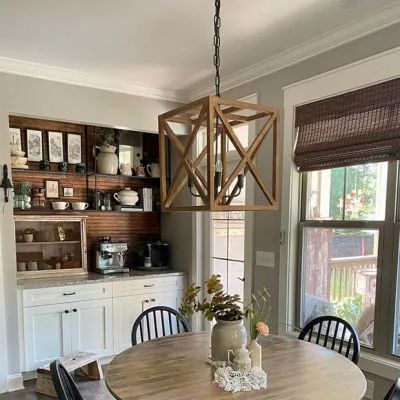 A VINTAGE FARMHOUSE CHRISTMAS | Shop Sales Events Antique Farmhouse Square Light Fixture, Wall Curio Cabinet, Shabby Chic Lighting, Foyer Lights, Square Chandelier, Wood Bead Chandelier, Industrial Ceiling Lights, Chandelier Metal, Unique Chandeliers