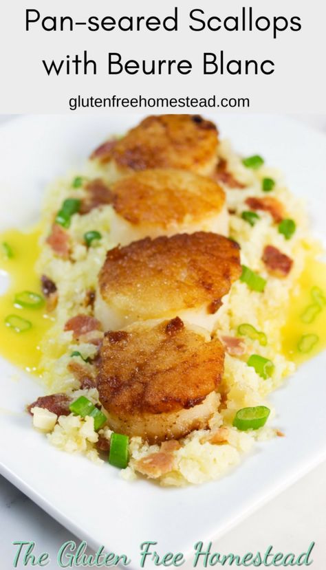 The tastiest pan-seared scallops | Quick Easy recipe | Velvety Butter Beurre Blanc sauce | Healthy Low Carb Seafood Dinner | Appetizer | gluten free recipe | paleo recipe Pan Fried Scallops, Homestead Blog, Paleo Gluten Free Recipes, Pan Seared Scallops, Dinner For 2, Seared Scallops, Coquille Saint Jacques, Sea Scallops, Scallops Seared