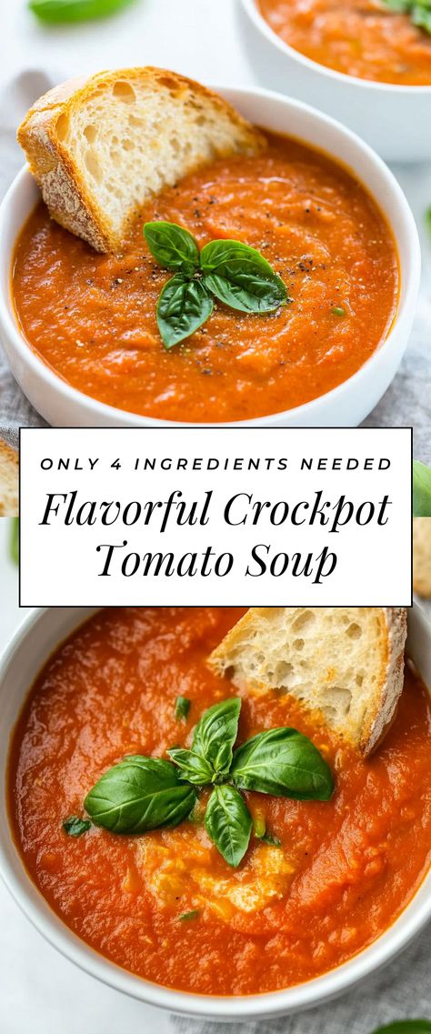 Image for Flavorful Crockpot Tomato Soup Tomato Soup Crock Pot, Crockpot Tomato Basil Soup, Creamy Tomato Soup Easy, Crock Pot Tomato Soup, Vegetarian Tomato Soup, Crockpot Tomato Soup, Healthy Tomato Soup, Fire Roasted Tomato Soup, Easy Homemade Tomato Soup