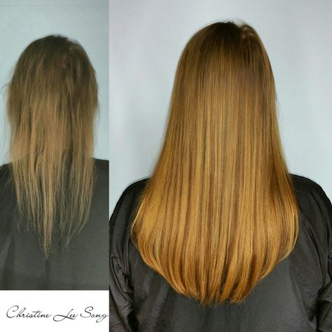 Before & after keratin Prebonded extensions Christine Lee, Keratin, Hair Extensions, Long Hair Styles, Hair Styles, Hair, Beauty