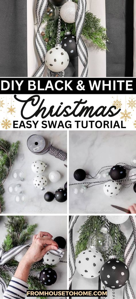 Easy tutorial. White Christmas Decor Diy, Black And White Garland, Christmas Pictures With Lights, White Xmas Tree, Glam Christmas Decor, White Garland, House To Home, Black And White Christmas, Black White Christmas