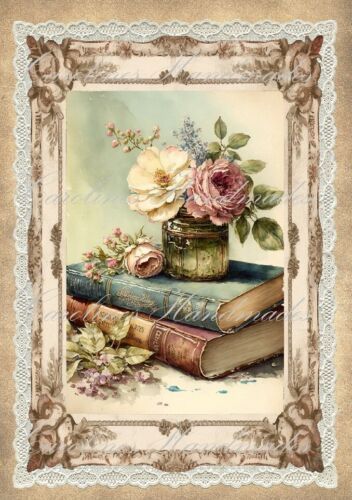 Shabby Chic Vintage Linen Stack Designer Cotton Fabric Quilt Block Multi-size | eBay Books Flowers, Stacked Books, Pretty Printables, Country Gardens, Book Flowers, Beautiful Book Covers, Pinterest Ideas, Victorian Steampunk, Designer Art