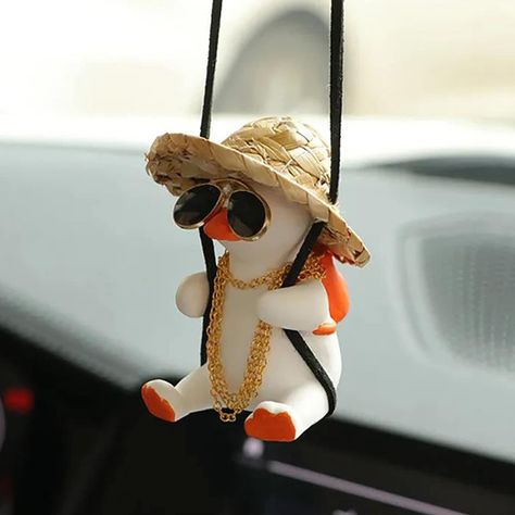 Cute Car Interior, Duck Cute, Car Mirror Hanging Accessories, Cute Car Accessories, Car Hanging, Black Rope, Cute Cars, Hanging Mirror, Car Pendant