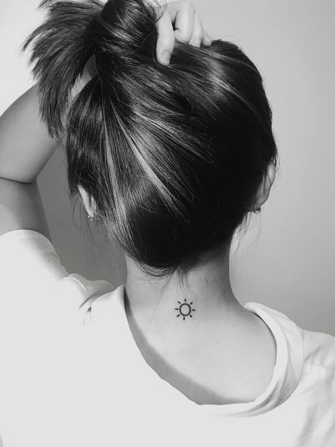 Sun means Vitality, Life, Leadership🌞 Small Sun Tattoo Behind Ear, Spiral Sun, Tattoos Simple, Hip Tattoos, Small Tattoos Simple, Sun Tattoos, Tattoos Skull, Tattoo Women, Back Tattoo Women