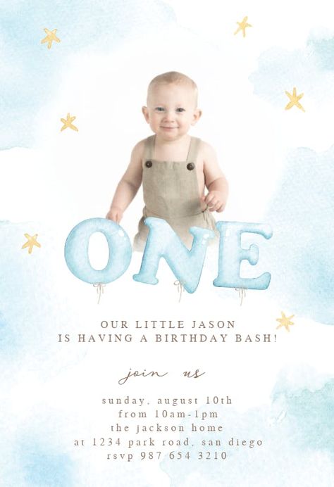 Baby Birthday Party Invitations, Bday Invitation Card, First Birthday Invitation Cards, 1st Birthday Invitations Boy, Birthday Card Template Free, 1st Birthday Invitation Template, Birthday Invitation Card Template, Soft Clouds, Baby Birthday Invitations