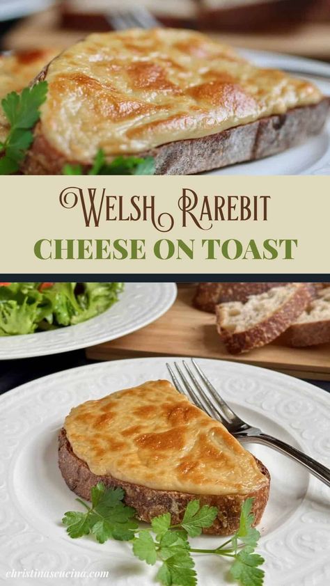 Welsh rarebit is an open-faced grilled cheese sandwich (cheese on toast) which comes together in minutes for a quick lunch anytime. Open Faced Grilled Cheese, Cheese Toastie Recipes, Welsh Rarebit Recipe, Lunch Treats, Breakfast Toasts, Sandwich Cheese, Cheese On Toast, Welsh Rarebit, Great British Food