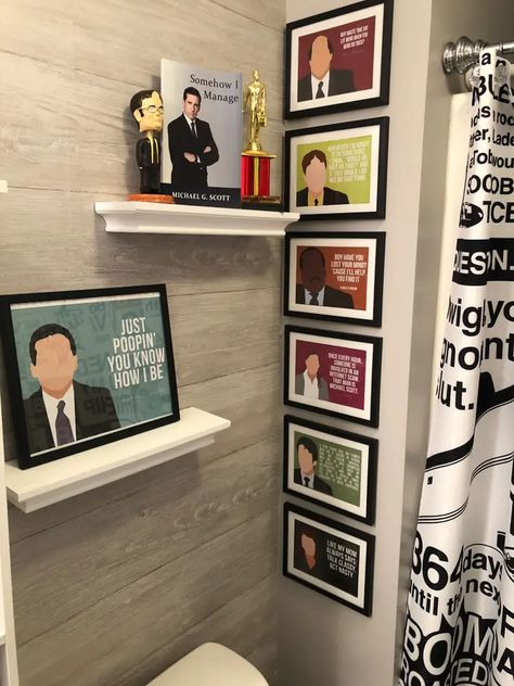 The Office Themed Office Decor, The Office Merchandise, Friends Theme Bathroom, The Office Room Decor, The Office Gifts Diy, The Office Decor Tv Show, The Office Painting Ideas, The Office Bathroom Decor, The Office Home Decor