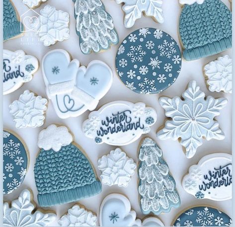 Winter Cookies Decorated, Snow Cookies, Winter Wonderland Party Theme, Christmas Cookie Bars, Christmas Cookie Cake, Winter Wonderland Cake, Christmas Donuts, Princess Cookies, Party Sweets