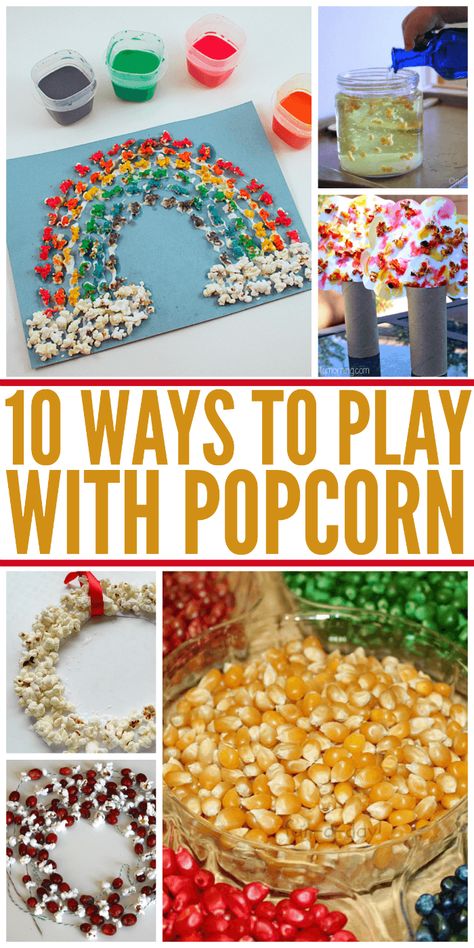 10 Ways to Play with Popcorn Corn Activities, Popcorn Craft, Popcorn Crafts, Popcorn Art, Popcorn Theme, Prek Crafts, Popcorn Party, Creative Activities For Kids, Glue Sticks