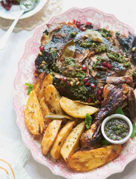 Coriander Sauce, Slow Roasted Lamb Shoulder, Crispy Baked Potatoes, Slow Roast Lamb, Potato Wedges Baked, Lamb Shoulder, Vindaloo, Herb Sauce, Lamb Roast