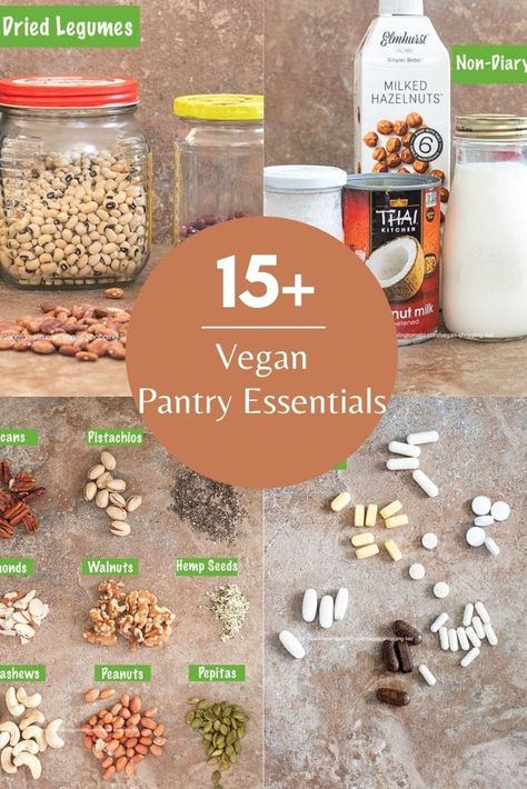 15+ foods that every vegan should have in their pantry and kitchen. #vegan #essentials #pantry #stockingpantry #veganpantry Vegan Pantry Essentials, Stocking Pantry, Vegan Shopping List, Vegan Essentials, Vegan Pantry, Easy To Cook Meals, Vegan Shopping, Pantry Essentials, Nut Milk