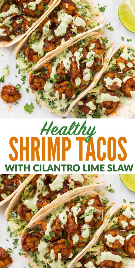 Heathy Recipe, Taco Slaw, Best Shrimp Taco Recipe, Pescatarian Food, Healthy Shrimp Tacos, Pescetarian Diet, Planned Meals, Complete Meals, Spicy Shrimp Tacos