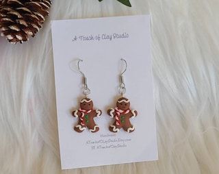 ATouchofClayStudio - Etsy Canada Polymer Clay Gingerbread Man, Clay Gingerbread Man, Polymer Clay Gingerbread, Clay Gingerbread, Man Earrings, Christmas Jewellery, Christmas Clay, What Is Christmas, Gingerbread Men