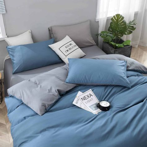 Simple Bedding Sets, Bed Sheets Set, Apartment Needs, Bed Duvet, Queen Bed Sheets, Queen Size Duvet Covers, Blue Sheets, Blue Duvet, Simple Bed