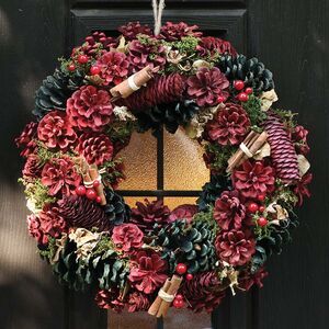 Deck The Halls Luxury Christmas Wreath By Dibor Everlasting Wreath, Easter Floral Wreath, Winter Garland, Personalised Christmas Baubles, Christmas Front Doors, Pinecone Wreath, Wreath Hanger, Festive Wreath, Easter Floral