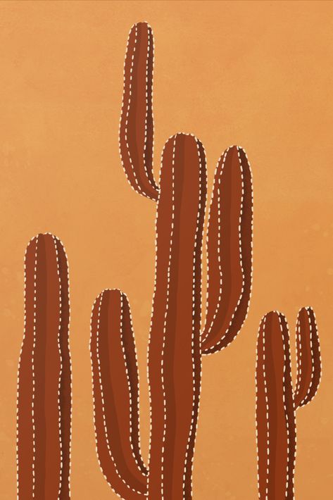 Minimalist Cactus Painting, Boho Cactus Painting, Abstract Cactus Painting, Cacti Art, Desert Illustration, Desert Pattern, Red Cactus, Cactus Paintings, Mexican Paintings