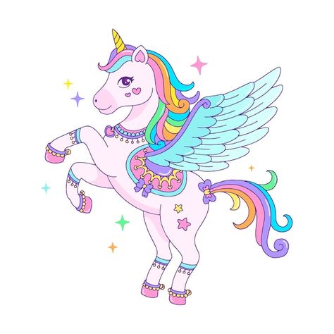 Cute cartoon pegasus unicorn with rainbo... | Premium Vector #Freepik #vector #unicorn-cartoon #unicorn #unicorn-rainbow #pony Unicorn Sign, Unicorn With Rainbow, Unicorn Wallpaper Cute, Unicorn Wings, Unicorn Artwork, Pegasus Unicorn, Flying Unicorn, Unicorn Graphic, Unicorn Drawing