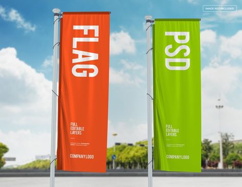 Two vertical flags mockup design on stre... | Premium Psd #Freepik #psd #banner #mockup #sky #flag Flag Mockup, Exhibition Banners, Banner Mockup, Billboard Mockup, Best Flags, Japan Flag, Sport Banner, Dog Tips, Banner Advertising